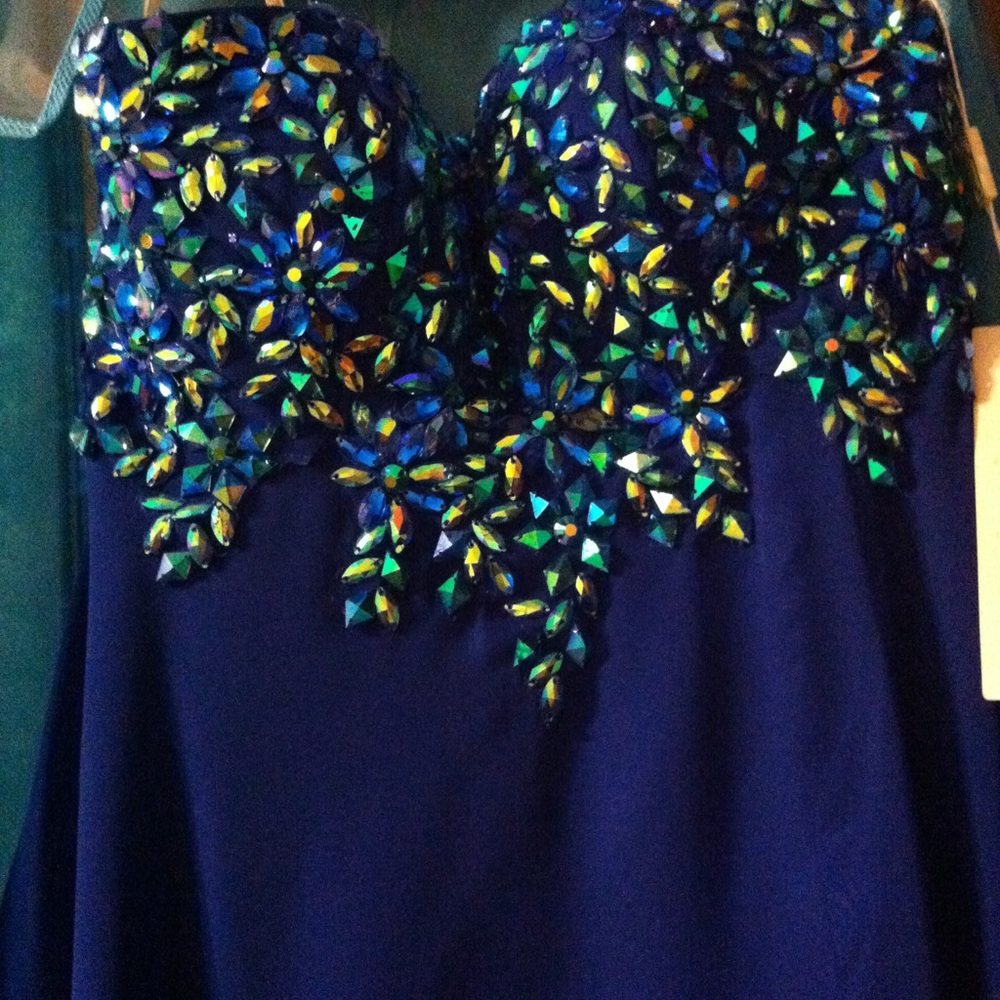 Royal Blue Beaded Bodice Prom Dress